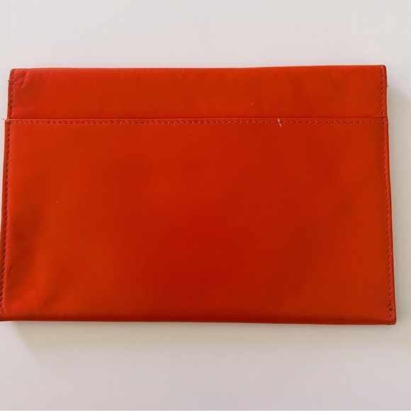 Barneys New York Orange Envelope Leather Fold Over Wallet - Picture 5 of 6